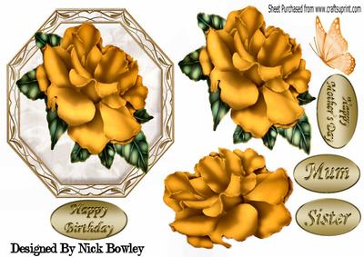 Pretty Ornate Plaque with Gold Rose and Butterfly