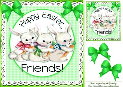 Cute White Easter Bunnies on Lace and Gingham 8x8