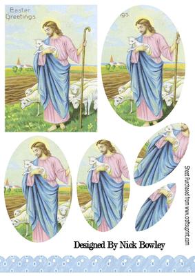 Religious Oval Pyramids of Jesus in the Meadow with Lambs
