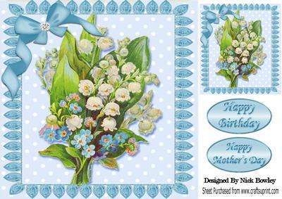 Pretty Vintage Lily of the Valley with Bow 8x8