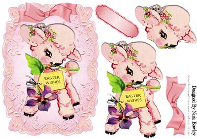 Easter Wishes with Cute Lamb Flowers and Pink Bow