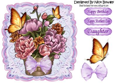 Pretty Basket of Flowers with Organza Bow 8x8
