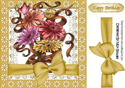 A Spray of Pretty Flowers Autumn Colours with Gold Bow 8x8