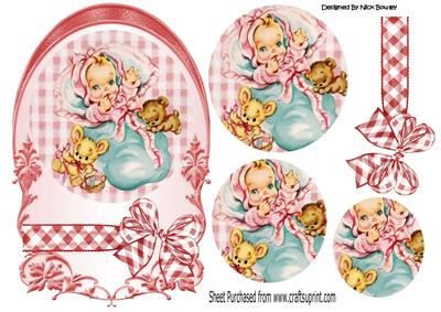 Cute Little Baby Girl with Gingham Bow, Oval Pyramids