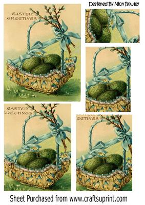Pretty Vintage Basket of Easter Eggs Pyramids