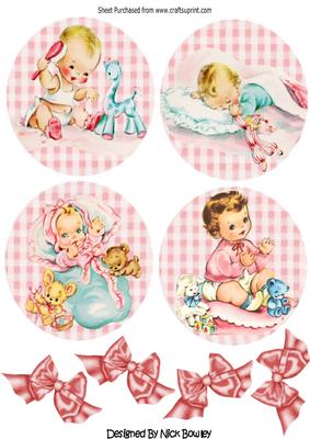 Four Cute Baby Girls with Bows Toppers