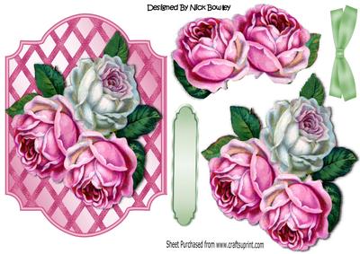 Pretty Pink/white Roses with Bow on Lattice Frame