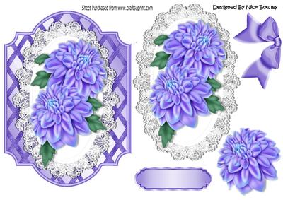 Purple Chrysanthemums on Lace with Bow
