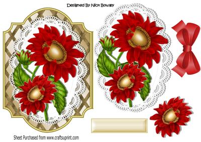 Pretty Red Sunflowers on Lace with Bow