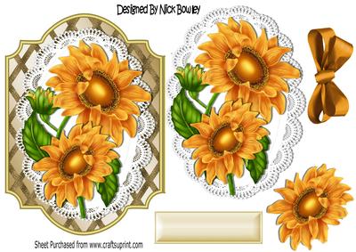 Pretty Golden Sunflowers on Lace with Bow