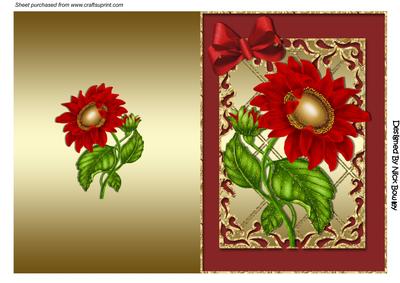 Red Sunflower on Ornate Frame with Bow Quick Card