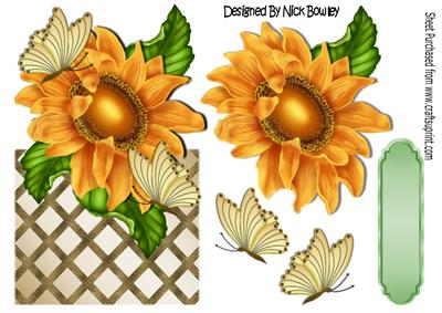 Pretty Golden Sunflower with Butterflies Over the Edge