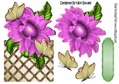 Pretty Pink Sunflower with Butterflies Over the Edge