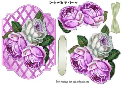 Pretty Lilac/white Roses with Bow on Lattice Frame