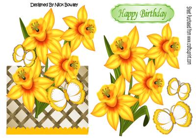 Pretty Golden Daffodils with Butterflies Over the Edge