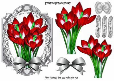 Pretty Red Crocus on Silver Lattice Frame with Bows