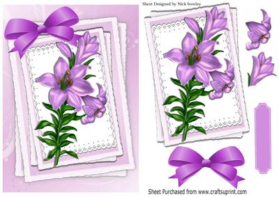 Pretty Lilac Liliy on Lace on Stacked Topper with Bow