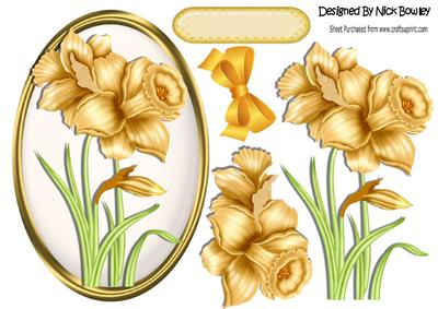 Beautiful Spring Daffodils with Bow in Oval Frame