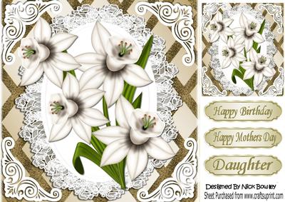 Pretty White Daffodils on Lace with Lattice Frame 8x8