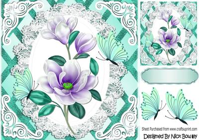 Pretty Lilac Magnolia on Lace on Lattice Frame 8x8