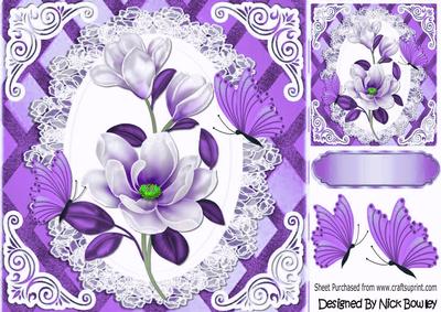 Pretty Purple Magnolia on Lace on Lattice Frame 8x8