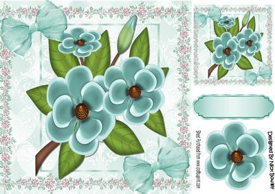 Pretty Blue Flowers in Flower Frame with Bows 8x8