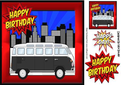Black Camper Van in the City, Red Frame 8x8
