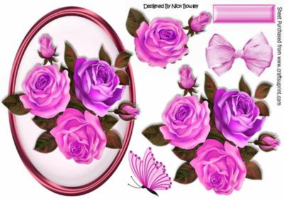 Pretty Shades of Pink Roses with Bow in Ornate Frame