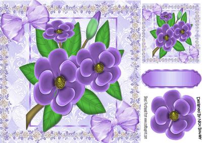 Pretty Flowers in Flower Frame with Purple Bows 8x8