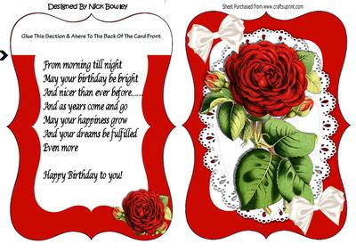 Pretty Red Roses on Lace Bracket Card with Verse