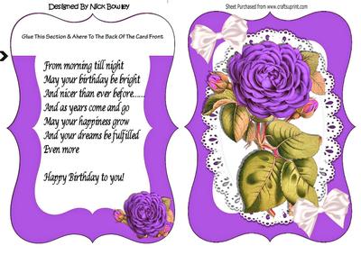 Pretty Purple Roses on Lace Bracket Card with Verse