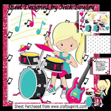 Go Girl! Blond Playing on the Drums 8x8 Mini Kit