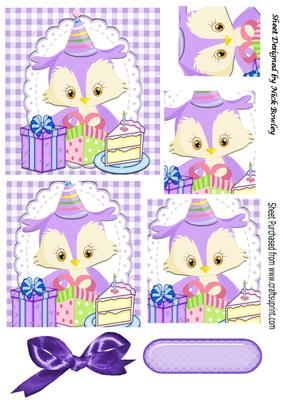 Cute Little Owl Celebrating Birthday with Cake Pyramids