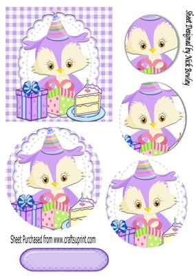 Cute Little Owl Celebrating Birthday with Cake Oval Pyramids