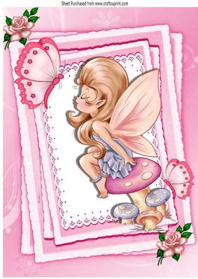 Faerie Sitting on a Mushroom Kissing a Butterfly A4