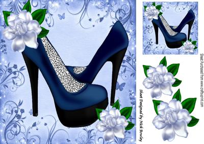 Simply Blue! Pretty Blue Shoes and Flowers 8x8