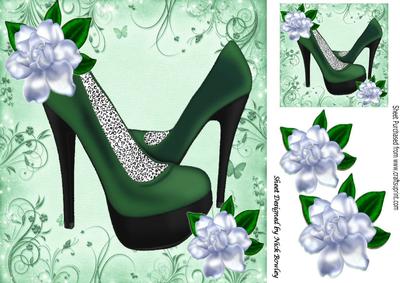 Shades of Green!! Pretty Green Shoes and Flowers 8x8