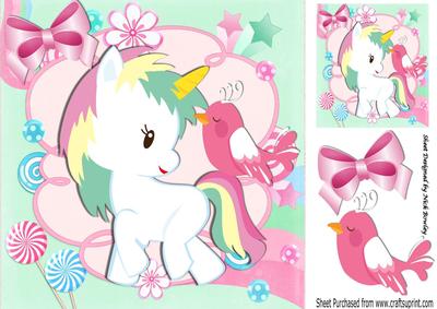 Pretty Fantasy Rainbow Unicorn with Bird 8x8