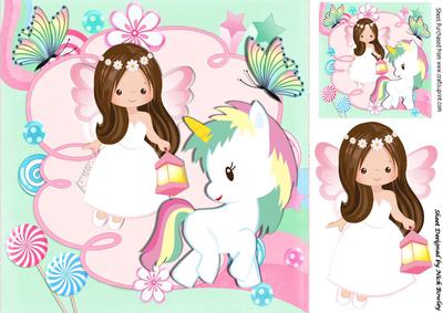 Cute Faerie with Rainbow Unicorn & Butterflies 8x8
