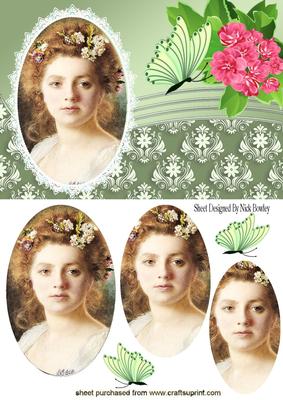 Pretty Vintage Lady Oval Pyramids with Butterflies
