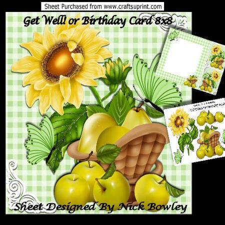Basket of Green Apples, Sunflower & Butterflies 8x8 Mini Kit