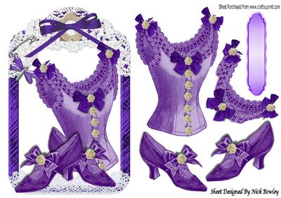 Pretty Purple Vintage Basque and Shoes in Lace Frame