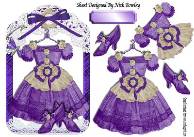 Pretty Purple Vintage Dress with Shoes in Lace Frame