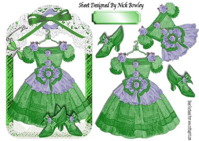 Pretty Green Vintage Dress with Shoes in Lace Frame
