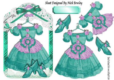 Pretty Turq Vintage Dress with Shoes in Lace Frame
