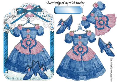 Pretty Blue Vintage Dress with Shoes in Lace Frame