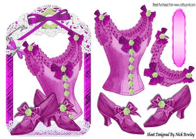 Pretty Pink Vintage Basque and Shoes in Lace Frame