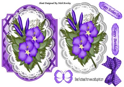 Pretty Purple Flowers on Lace with Lattice Frame