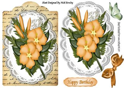 Pretty Peach Flowers on Lace and Script Frame with Bow