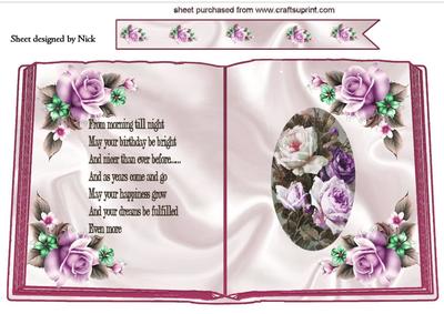 Vintage Lilac Summer Roses Open Book with Verse